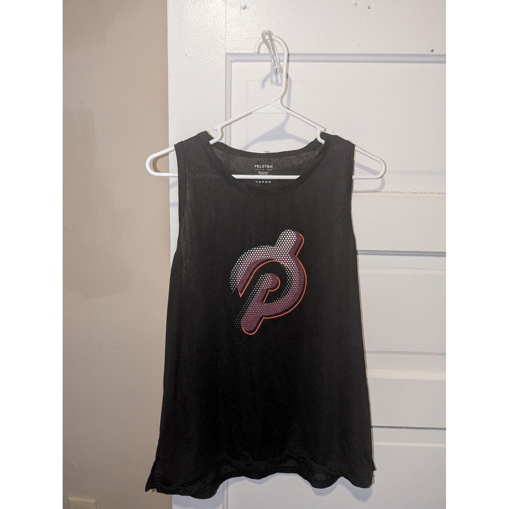 Peloton Womens Large Black Sleeveless Logo Graphic Activewear Tank Top RN 150110
